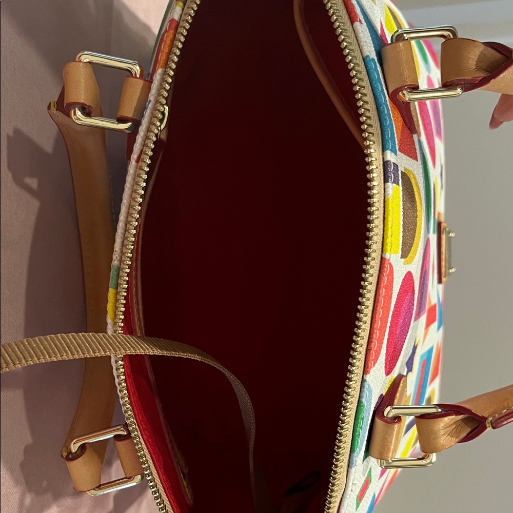Dooney & Bourke Multicolor Logo Dome Satchel with Tan Handles - Picture 6 of 6